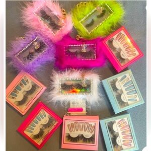 Fur case with eyelashes included and Eyelashes included with nail set!